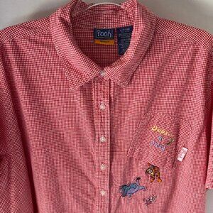 Disney Pooh Red White Gingham Short Sleeve Button Shirt 26W Oops Daisy Tigger